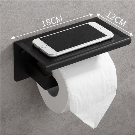 Toilet roll holder, stainless steel toilet roll holder, self-adhesive without drilling or wall mounting with screws, black matt lacquered -B
