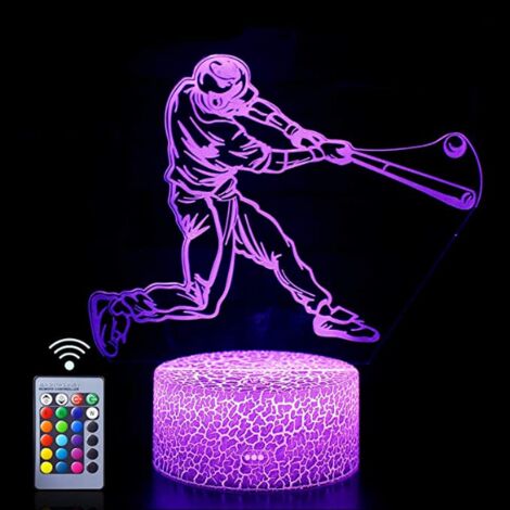 Baseball 3D Night, 3D illusion lamp party room decoration, toys for boys gifts for Christmas birthday holidaysBlack base: touch + 16-color remote control