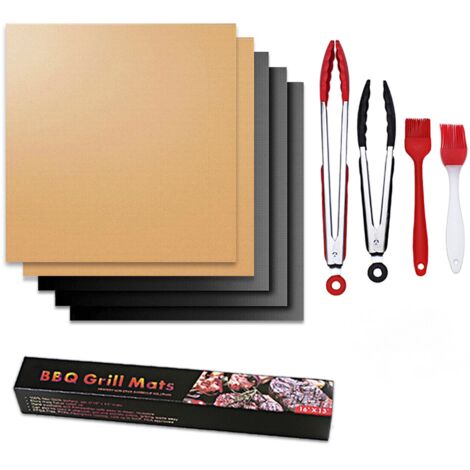 Grill Mat for Barbecue and Oven, Set of 9 Non-stick Reusable Cleanable BBQ Mat, Ideal for Charcoal Gas