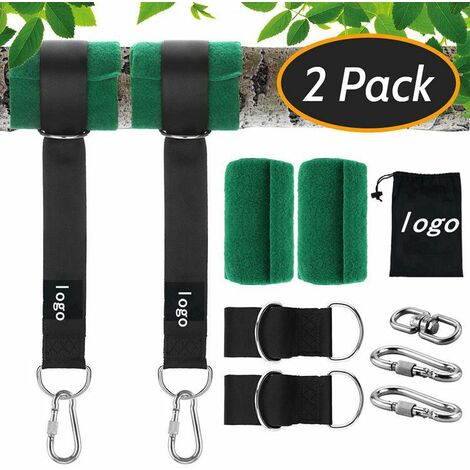 1 Pair Swing Attachment Hammock Straps with 2 D-Hooks and 2 Protective Cushions for Trees Max Load 550kg for Garden Swing Hammock or Hanging Seat