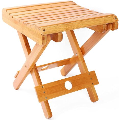 Foldable Bamboo Stool Shaving Shower Stool Bathroom Footrest Small Portable Bench Chair Home Outdoor Seat for Spa Sauna Camping Living Room Garden Study Balcony Natural 29 * 29 * 31cm
