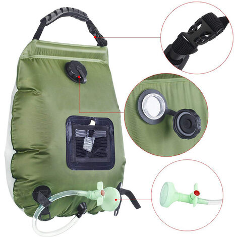 Outdoor Solar Heat Collecting Bag Portable Shower Bag Camping Shower Bag 20L Shower Bath Water Bag （Green）