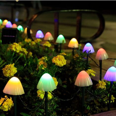Solar LED Lights Outdoor Garden, Mushroom Fairy String Lights 3.85 Meters 12 Lights - (8 Functions - Multiple Colors)