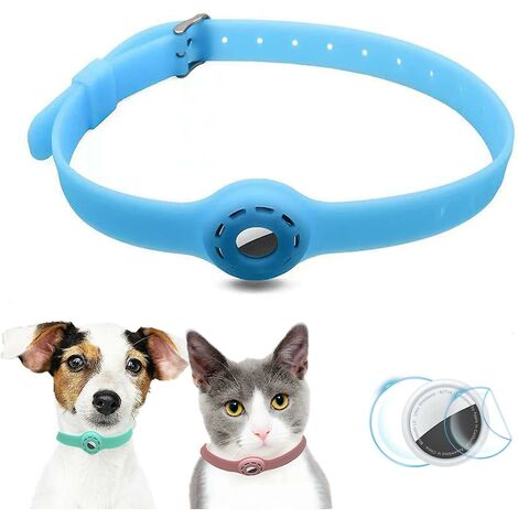 Dog Collar Holder Cat Collar with 1 HD Protector 9-19.5 Inch Soft Silicone Dog Collar for Apple Cat Puppy - Blue