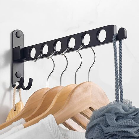 Wall-Mounted Clothes Rack, Wall-Mounted Hanger Drying Rack, 90° Rotation Wall-Mounted Foldable Clothes Rack, for Balcony, Bathroom, Hotel (Black, 1)