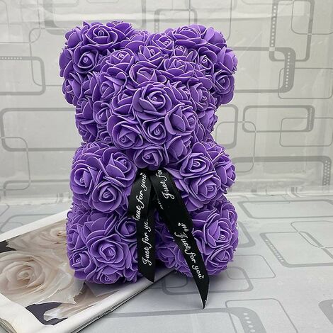 Father's Day THSINDE Valentines Day Gift 25cm Red Rose Teddy Bear Rose Flower Artificial Decoration Christmas Gifts Women Valentines Gift Purple