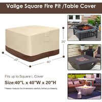 Fire pit cover, 100% waterproof square gas fire pit table cover, outdoor heavy duty lawn patio furniture cover with vents and handles, 36 inches long x 36 inches wide x 20 inches high, beige and brown d