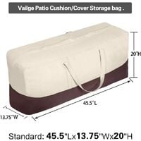 Patio Cushion / Protective Cover Storage Bag Waterproof Outdoor Patio Furniture Seat Rectangular Cushion Storage Bag, Zipper Protection Patio Protective Cover Carrying Bag-Oversized, Beige and Brown c