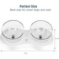 Overhead double cat and dog food water bowl, 20° inclined raised cat food bowl with non-slip bracket, suitable for cats and small dogs