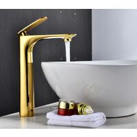 Design high spout single lever basin mixer tap for countertop basin for bathroom in chromed copper with removable aerator