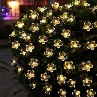 Design Solar Flower String Lights Outdoor Waterproof 50 LED Fairy Light Decorations for Garden Fence Patio Yard Christmas Tree, Home, Lawn, Wedding, Patio, Party Decoration (Warm White)