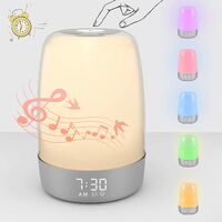 Nursery Night Light for Kids Wake Up Lights with Alarm Clock, 10 Ones Design Touch Control Small Table Lamp Bedroom Dimmable Atmosphere Light Timer Led Warm White RGB Color