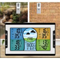 Weather Station Wireless Indoor Outdoor Thermometer 3 Sensors, LCD Display Digital Hygrometer Temperature Humidity Monitor with Removable DIY Label Stickers, Dual Alarms, Adjustable Backlight