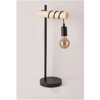 Plug-in table lamp, bedside lamp, industrial retro design, hardware + wood art, living room and bedroom lighting, E27 bulb, black