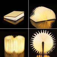 Wooden Book Lamp, Mini Folding Book Light USB Rechargeable Rechargeable Lithium Batteries Desk Table Lamp for Decoration, Warm White Birthday Gift