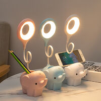 Creative Elephant LED Eye Protection Table Lamp Three-Color Desk Lamp USB Charging Port 360 Degree Adjustable Lamps Cartoon Cute Table Light,Cute Pet-Blue [Charging and Plugging Dual-use Models] Wire Delivery