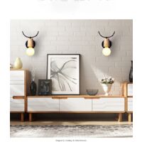 Nordic Wall Sconce Simple Design Deer Wall Lamp Antlers Wooden Wall Light for Bedroom Living Room Study Room 1pcs