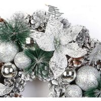 Christmas Door Wreath Merry Christmas Garland for Front Door Decoration Artificial Pine Cone Wreath Decor (Silver, 40 cm)