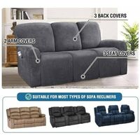 Recliner Cover for 3 Seater Velvet Recliner Slipcover Soft Protector 8-Piece Recliner Chair Cover for Recliner Couch Cover with Side Pocket-Gray