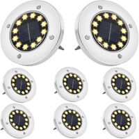 Solar Lights Outdoor, 8 Pieces Solar Ground Lights Outdoor Waterproof 12LEDS Recessed Solar Lights for Walkway (Cool White)