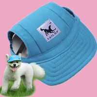 Pet Dog Baseball Cap Adjustable Sun Protection Sport Visor Cap With Ear Holes Chin Strap-MBlueM