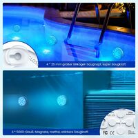 Underwater pool lights, pool lights 13 LED underwater light, pool light with 2 magnets, 2 suction cups and RF remote control for pool, pond, bathtub, fountain, aquarium [Energy Class A]