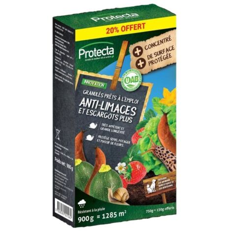 Anti limaces et escargots Plus – Granulés concentrés 3% – 750g + 20% gratuit – Respectueux de l'environnement pour cultures sensibles – Protecta