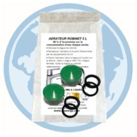 Lot de 2 aérateur régulateur de débit pour robinet 5 L/mn avec joints + notice (1/4)