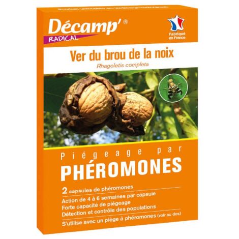 Phéromones contre le ver du brou de la noix – Lutte biologique ciblée – Efficacité jusqu'à 3 ans – Utilisation de juillet à septembre – Décamp'
