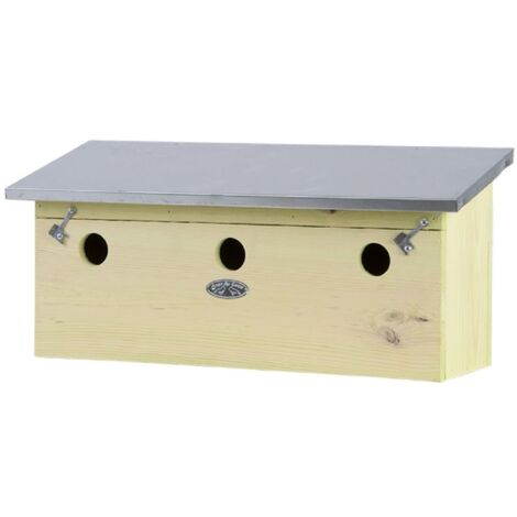 Outils Et Nature – Nichoir à moineaux horizontal en bois pin FSC® – 3 nids – Toit en zinc – Dimensions 16,8 x 46,8 x 20,5 cm – Installation sécurisée