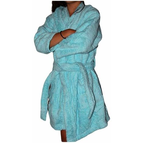 Peignoir en coton Bio enfant, coloris lagon, Taille 6 ans (1/2)