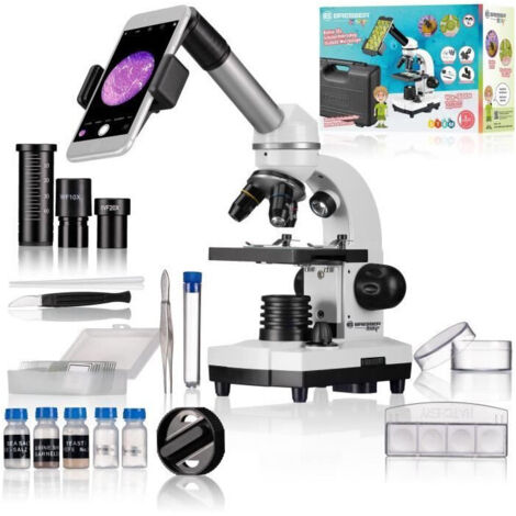 Microscope Biolux SEL avec systeme de zoom - BRESSER JUNIOR - grossissement 40x-1600x - support smartphone - coffret rigide blan (1/8)