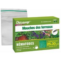 Nématodes contre les mouches des terreaux – 5 millions d'unités – Action rapide en 48h – Lutte biologique ciblée pour larves – Décamp'