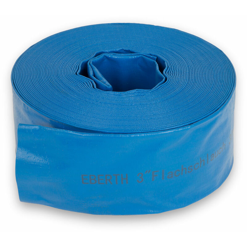 EBERTH 3" Manguera plana Manguera de jardín para bombas en 30m de longitud, 3 pulgada, 76mm de diámetro, flexible, PVC resistente, manguera industrial, manguera de agua para riego, en color azul