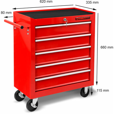 HomCom® Carro caja de herramientas metálico taller movil con 5