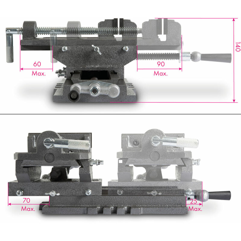 EBERTH Morsa a croce per trapano a colonna, 2 assi, tavola trasversale con  larghezza ganasce 125 mm, larghezza massima di serraggio 125 mm, morsa a  croce in ghisa e acciaio, morsa trapano