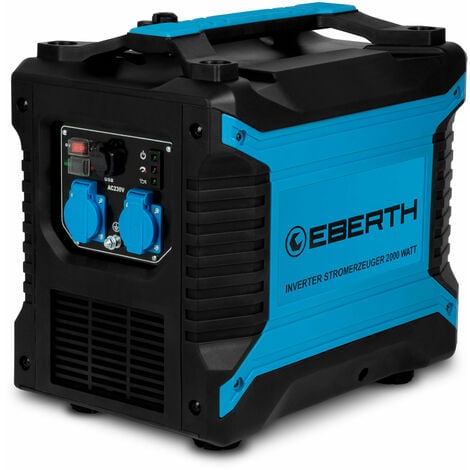 EBERTH 2000 Watt Generatore di Corrente Inverter 3 CV, Gruppo Elettrogeno 2x 230V con Motore a Benzina 4 Tempi, 2x USB, Generatore di corrente portatile, Centrale elettrica portatile 78,8cc 1 cilindro