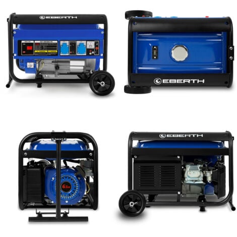 EBERTH 3000 W Generatore di corrente (6,5 CV Motore a benzina a 4 tempi, Monofase, 2x 230 V, 1x 12 V, Regolatore di volt automatico - AVR, Avviamento a strappo, Protezione da mancanza olio, Voltometro