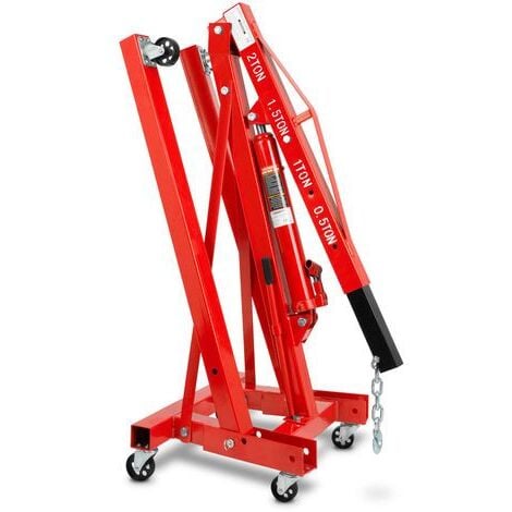 EBERTH Gru per Officina Gru di Carico con Portata Massima di 2000kg, Gru Idraulica per lofficina con Braccio Regolabile a 4 Posizioni da 1050 a 1590 mm, Pieghevole, 6 Ruote Piroettanti