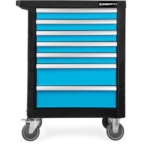 EBERTH Carrello officina blu incl. utensili (7 cassetti con cuscinetti a sfera, 5 cassetti con attrezzi, bloccabili, 2 ruote girevoli, freno di stazionamento, rivestito a polvere)