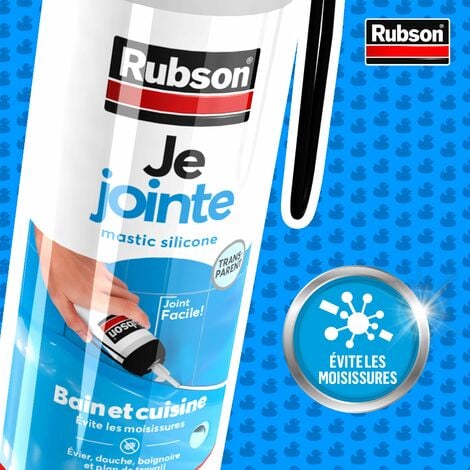 Rubson Je Jointe Mastic Transparent 200 ml, mastic étanche anti-moisissure en aérosol prêt à l'emploi, mastic silicone durable pour joints sanitaires spécial Bain & Cuisine