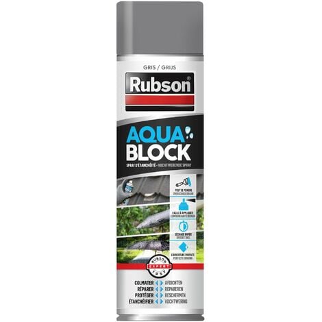 Rubson Aquablock Revêtement d'Étanchéité en Spray Gris 300 ml, spray d'étanchéité pour colmater fuites et fissures, caoutchouc liquide pour réparations séchage rapide