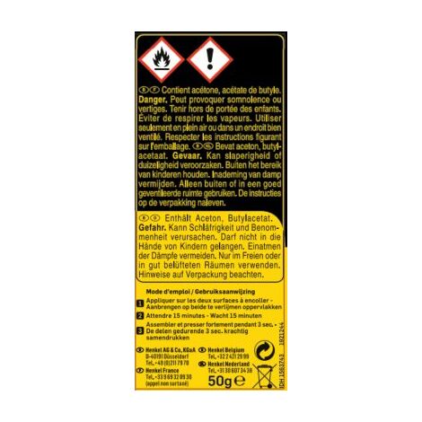 Pattex Colle contact type néoprène - Formule transparente tous matériaux - Tube 50 gr