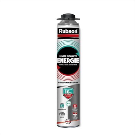 RUBSON Mousse Expansive ENERGIE Pistolable - Adhérence multi-support & Recouvrable -  Gris clair - Aérosol 750ml