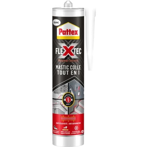 PATTEX FLEXTEC Colle-Mastic tout en 1, Colle de fixation à base de polymère, convient en Intérieur et Extérieur - blanc - cartouche 389g