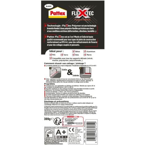 PATTEX FLEXTEC Colle-Mastic tout en 1, Colle de fixation à base de polymère, convient en Intérieur et Extérieur - blanc - cartouche 389g