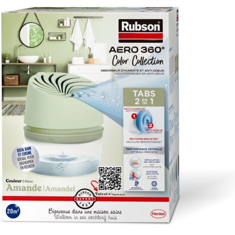 Rubson AERO 360° Absorbeur d'Humidité Couleur Amande (1 appareil + 1 recharge de 450 g), Déshumidificateur anti-odeur & anti-moisissure pour pièce jusqu'à 20 m²