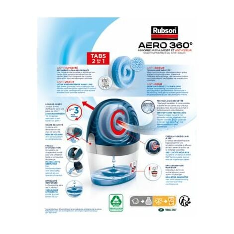 Rubson AERO 360° Absorbeur d'humidité pour pièces de 20 m², déshumidificateur  d'air anti
