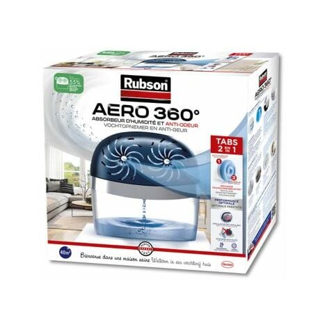 Rubson AERO 360° Absorbeur d'humidité pour pièces de 40 m²,  déshumidificateur d'air anti odeurs & anti moisissures, inclus 2 recharges  neutres de 450 g