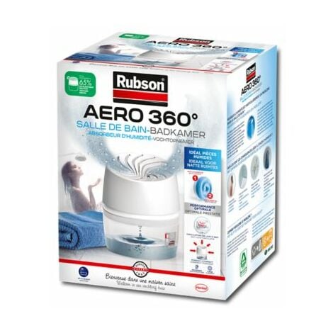 Rubson AERO 360° Absorbeur d'Humidité spécial Salle de Bain,  Déshumidificateur anti-odeur, Absorbeur anti-humidité & condensation, 1  appareil + 1